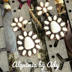 Bold big cream turquoise dangle earrings